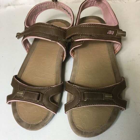 JBU Brown with pink trim vegan sports sandals SZ11 - Picture 1 of 6